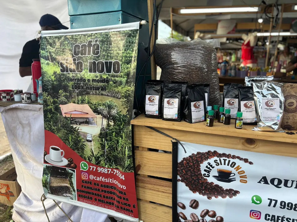 Stand do Café Sítio Novo, produção 100% produzida na fazenda da família, que vive na região de Planalto da Conquista, é resultado de uma herança antiga na família.