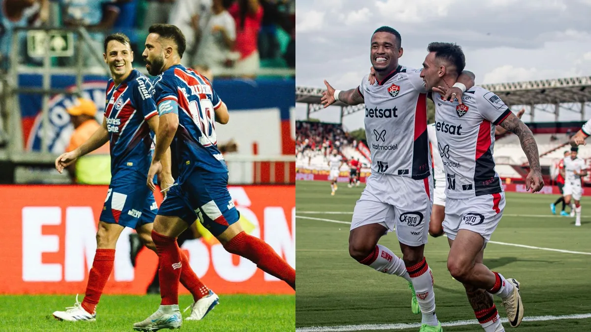 Jogadores do Bahia e do Vitória comemorando