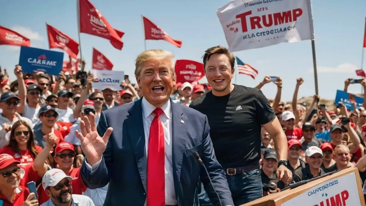 Elon Musk (de preto) tem participado ativamente da campanha de Donald Trum à presidência dos EUA