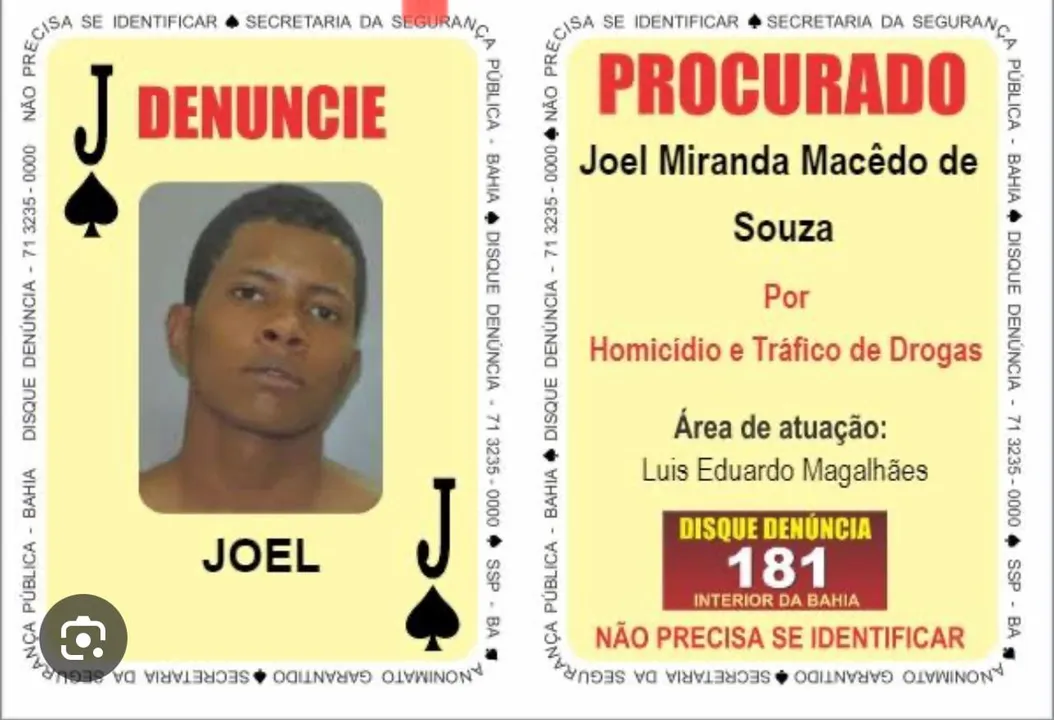 O foragido, que figurava na carta "Valete de Espadas" do Baralho do Crime da Secretaria de Segurança Pública da Bahia