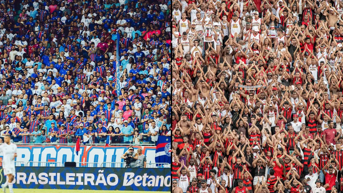 Torcida do Bahia à esquerda e do Vitória à esquerda