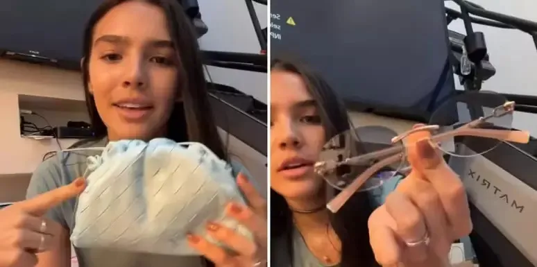 Duda Guerra mostrando os presentes