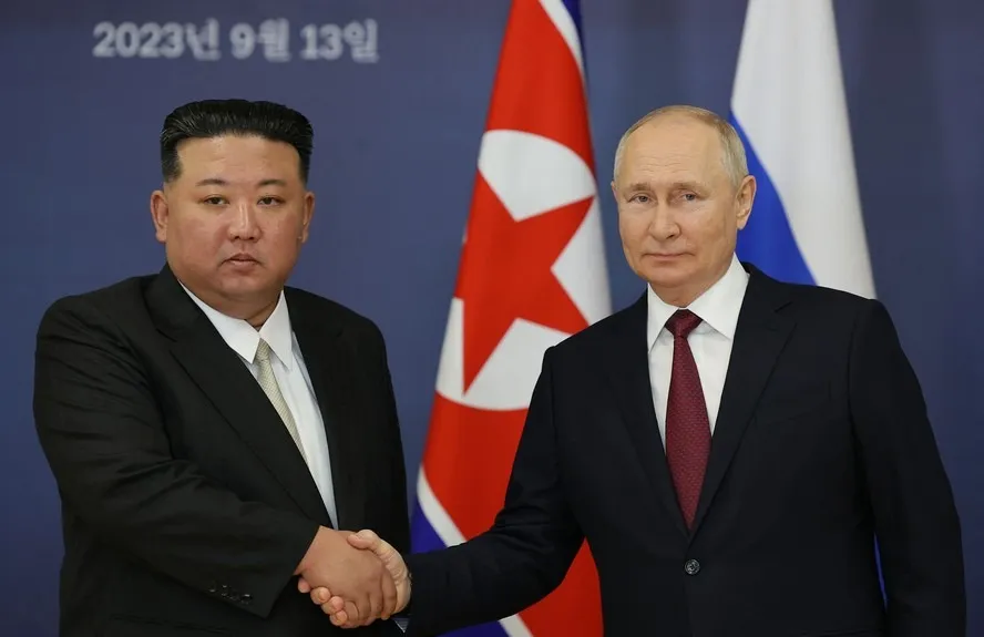 Líder da Coreia do Norte, Kim Jong Un, e presidente da Rússia, Vladimir Putin