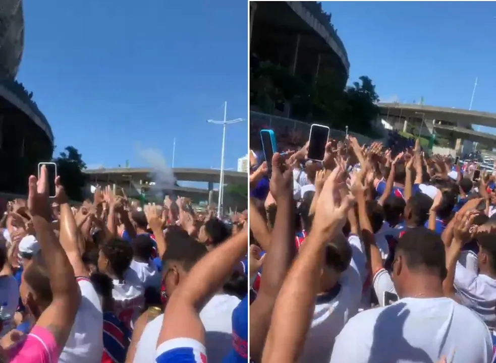 Festa da torcida do Bahia do lado de fora da Arena Fonte  Nova