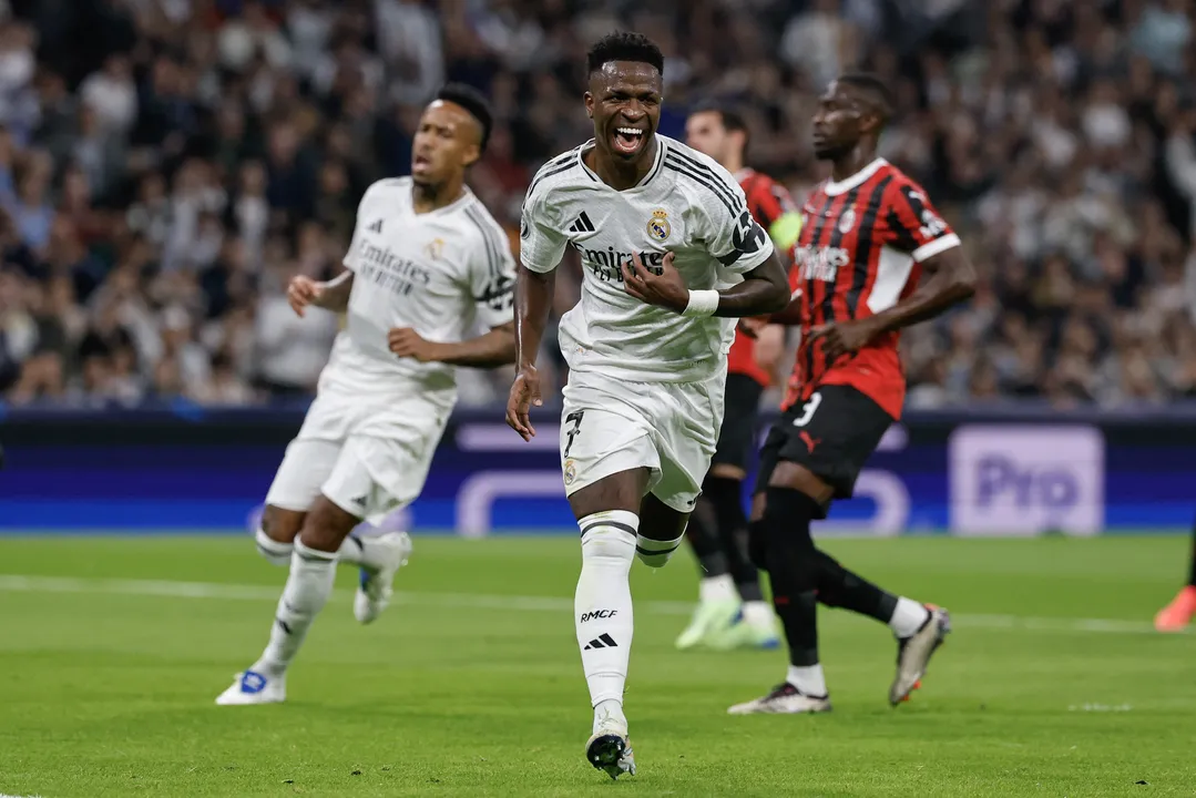 Vini Jr comemorando gol pelo Real Madrid