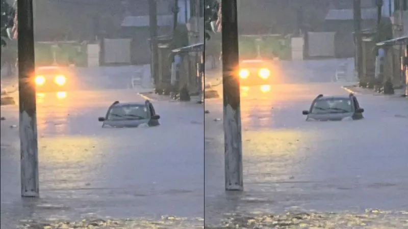 Rua em Dias D'Ávila completamente alagada