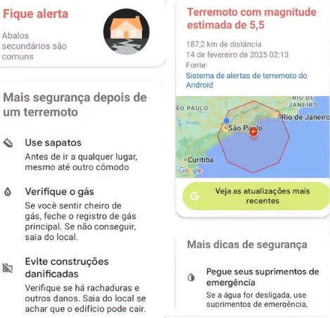 Sistema de alarme do Google notifica alarme falso de um terremoto no sudeste do país