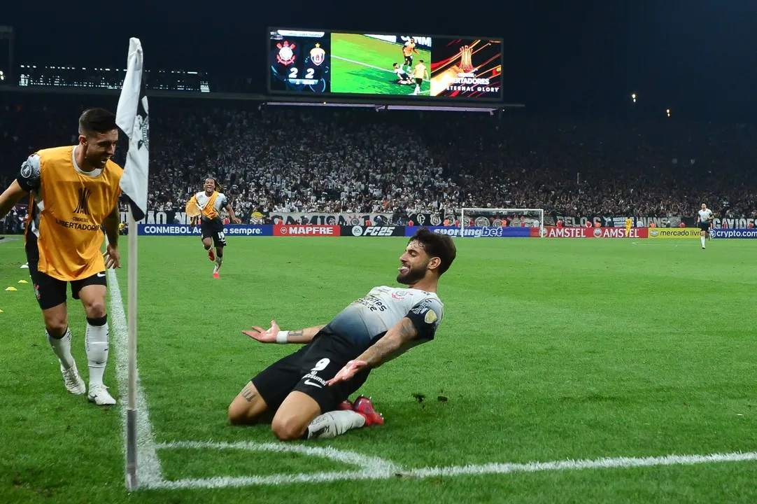 Yuri Alberto comemora o gol da vitória e da classificação do Corinthians na Pré-Libertadores