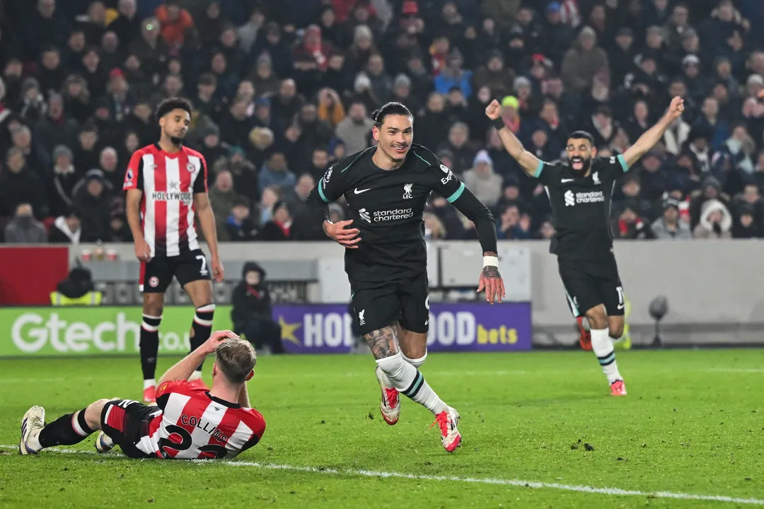 Darwin Núñez comemorando gol do Liverpool