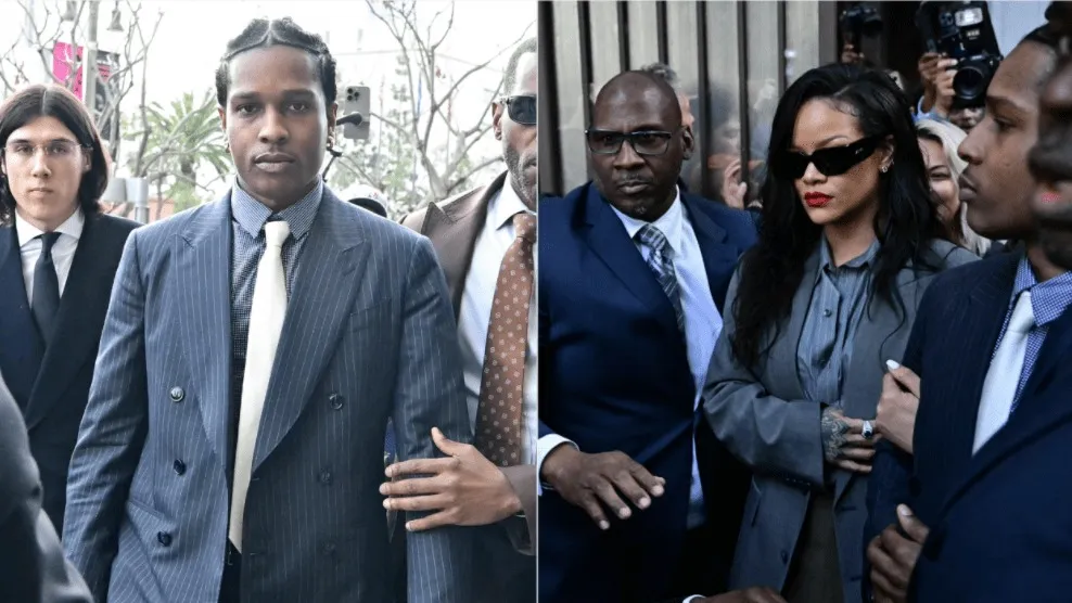 A$AP Rocky e Rihanna em entrada do Centro de Justiça Criminal Clara Shortridge Foltz, em Los Angeles