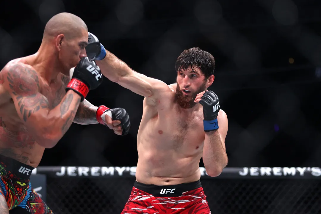 LAS VEGAS, NEVADA - MARCH 08: Magomed Ankalaev of Russia (R) fights Alex Pereira of Brazil in a Light Heavyweight Title fight during UFC 313 at T-Mobile Arena on March 08, 2025 in Las Vegas, Nevada.   Ian Maule/Getty Images/AFP (Photo by Ian Maule / GETTY IMAGES NORTH AMERICA / Getty Images via AFP)