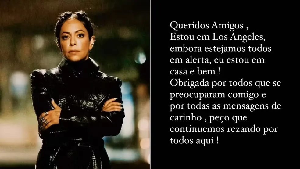 o Instagram, a atriz brasileira contou que viu o fogo na rua ao lado