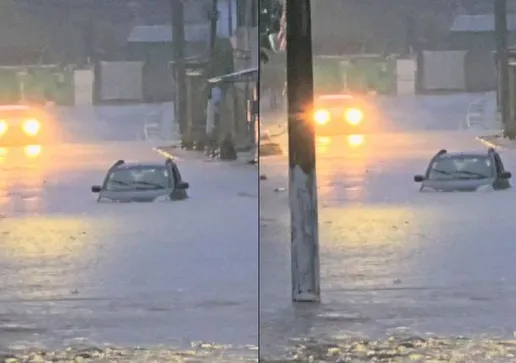 Rua em Dias D'Ávila completamente alagada