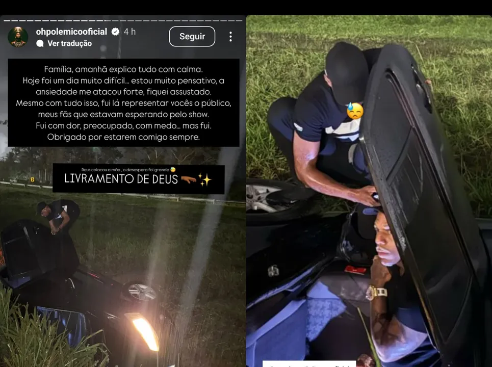 O carro em que o artista estava teve um grave acidente e capotou na estrada
