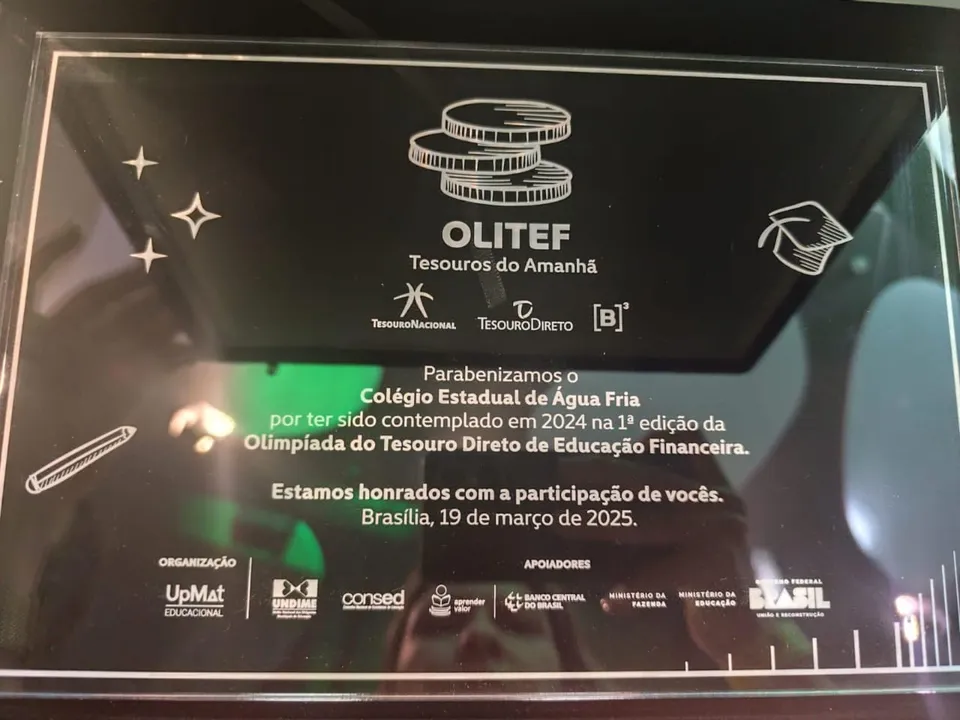 Colégio Estadual de Água Fria recebe premiação da Olitef em Brasília