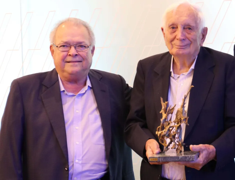 Emílio Odebrecht e Piero Marianetti durante homenagem em São Paulo