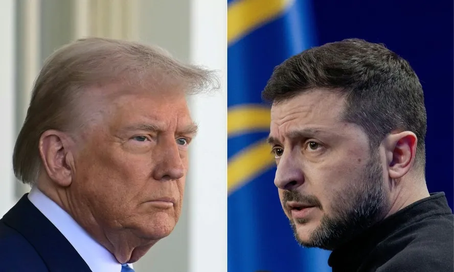 Presidentes dos EUA, Donald Trump (à esquerda), e da Ucrânia, Volodymyr Zelensky (à direita)