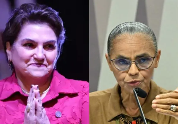 Ministra das Mulheres, Márcia Lopes, durante posse, e ministra do Meio Ambiente, Marina Silva