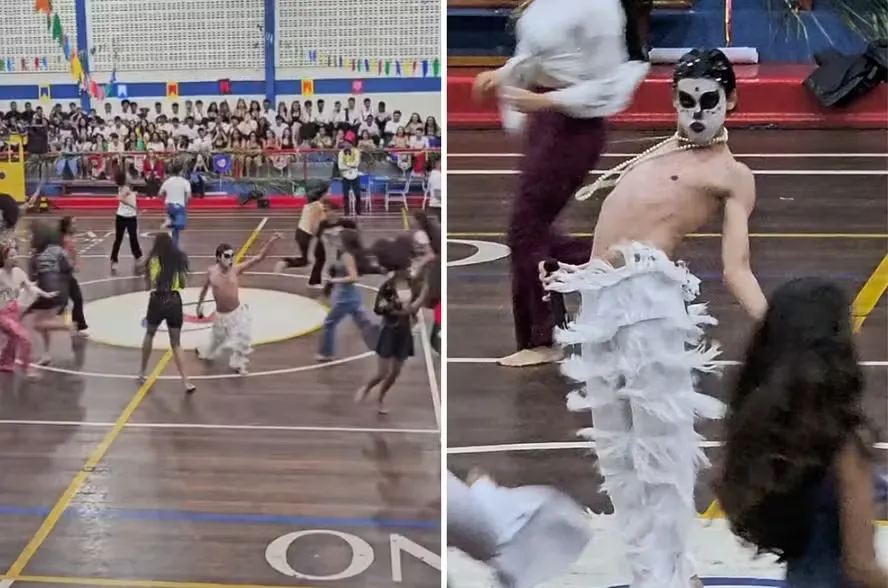 Aluno viraliza com dança de Ney Matogrosso em festa junina