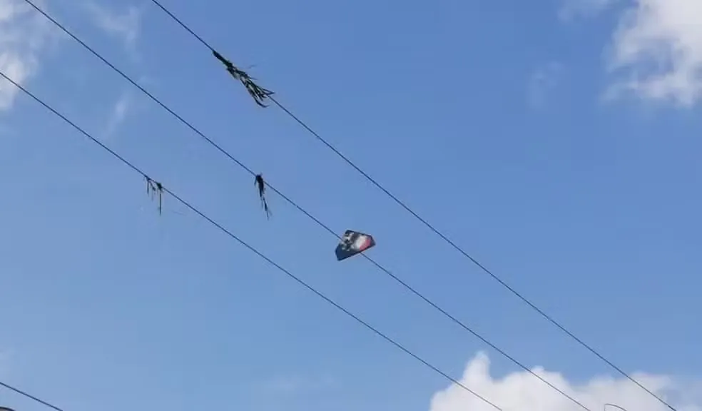 Pipa ficou presa a fiação elétrica
