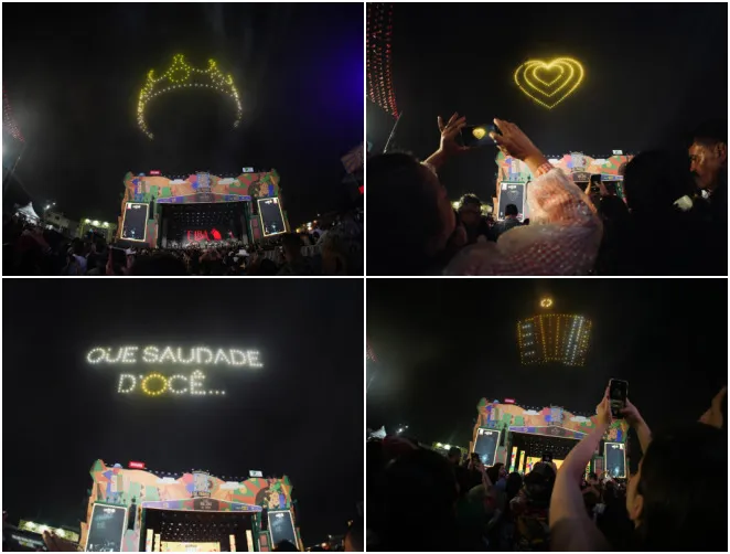 Imagem ilustrativa da imagem Vídeo: Elba Ramalho é homenageada em Campina Grande com balé de drones