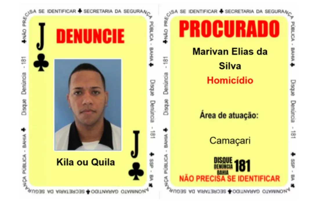 Kila ocupa a carta ‘Valete de Paus’ do Baralho do Crime da Secretaria da Segurança Pública