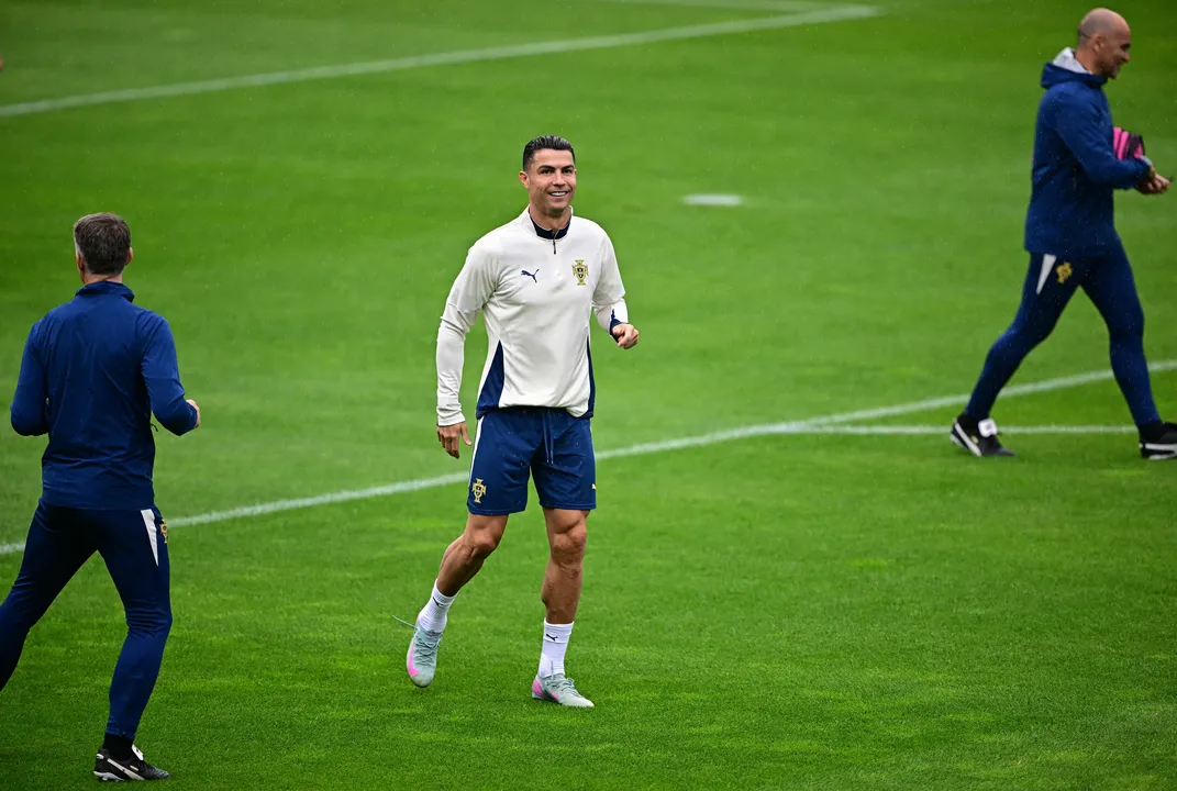 Jogadores de Portugal treinando durante a Nations League