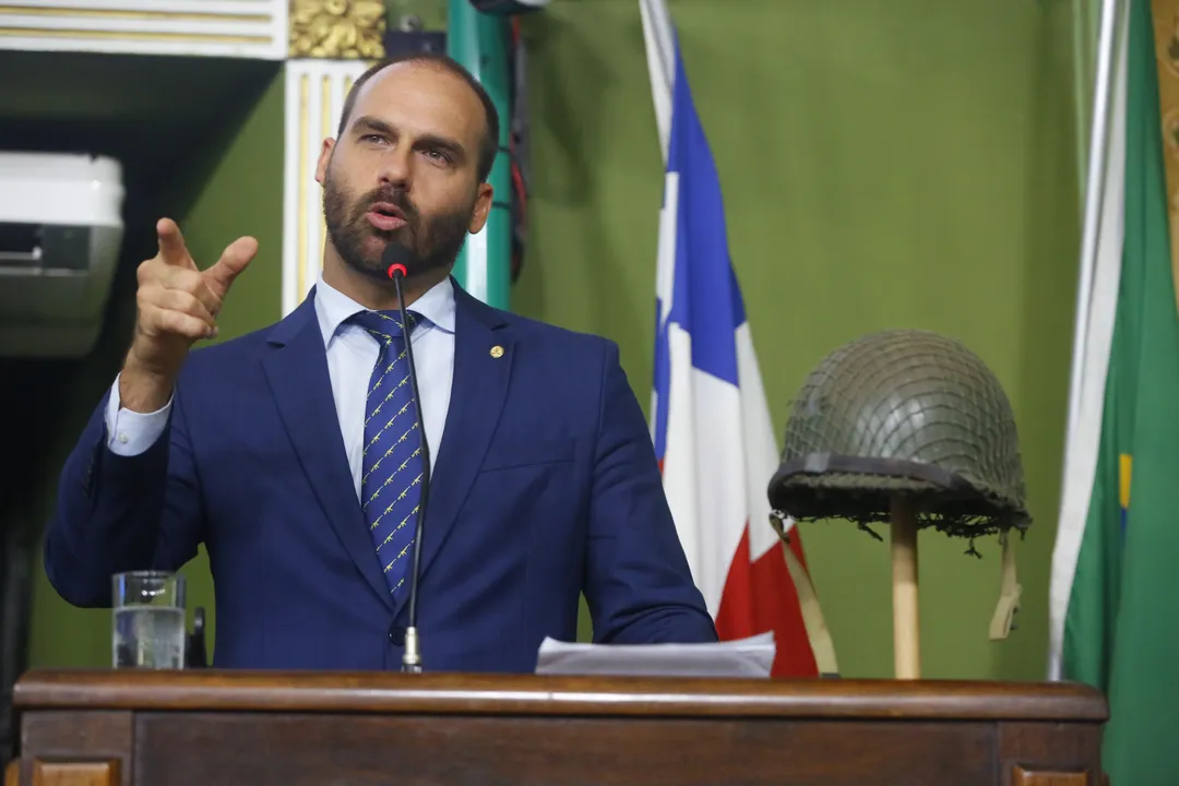 Deputado federal Eduardo Bolsonaro (PSL) na Câmara dos Vereadores de Salvador em 2020