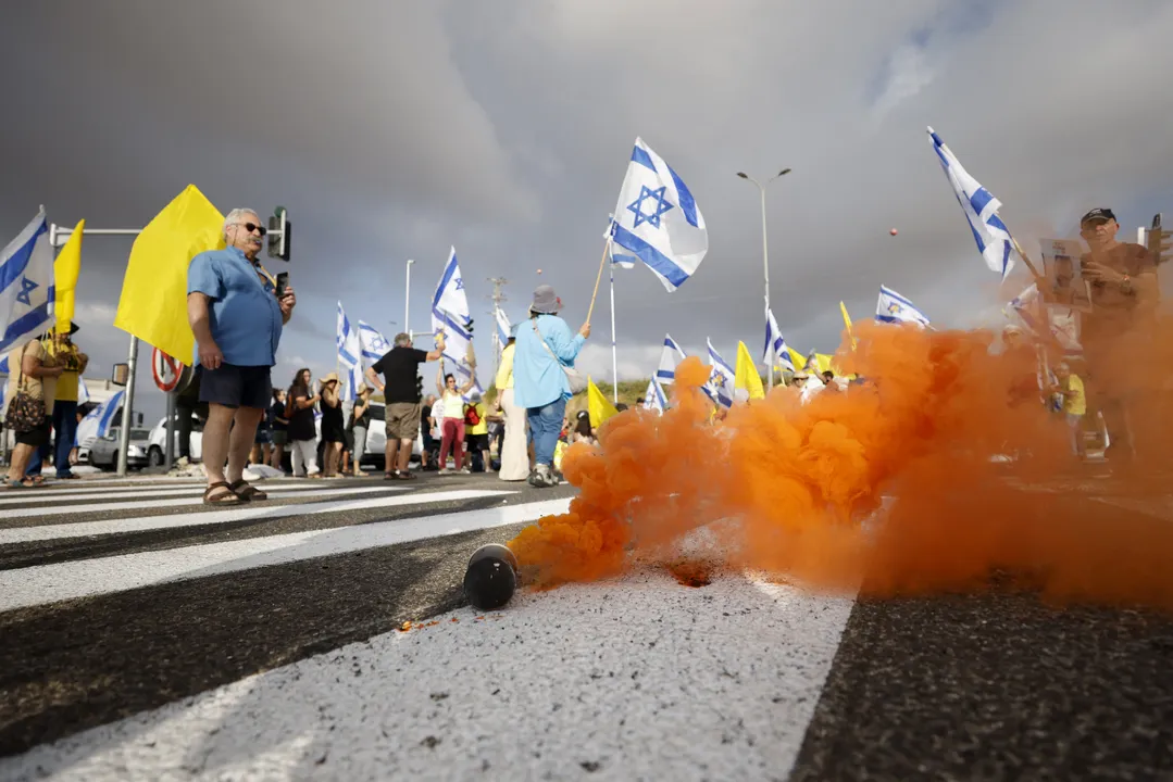 O protesto ocorreu próximo ao Kibutz Amiad