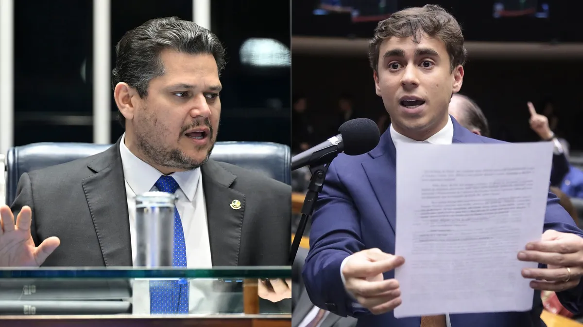 Presidente do Senado, Davi Alcolumbre (União-AP), e deputado Nikolas Ferreira (PL-MG)