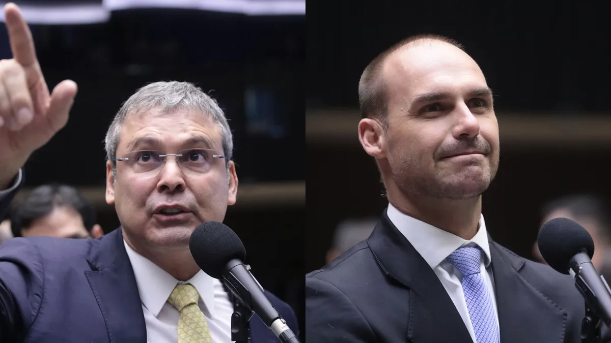 Líder do PT na Câmara, Lindbergh Farias, e o deputado Eduardo Bolsonaro