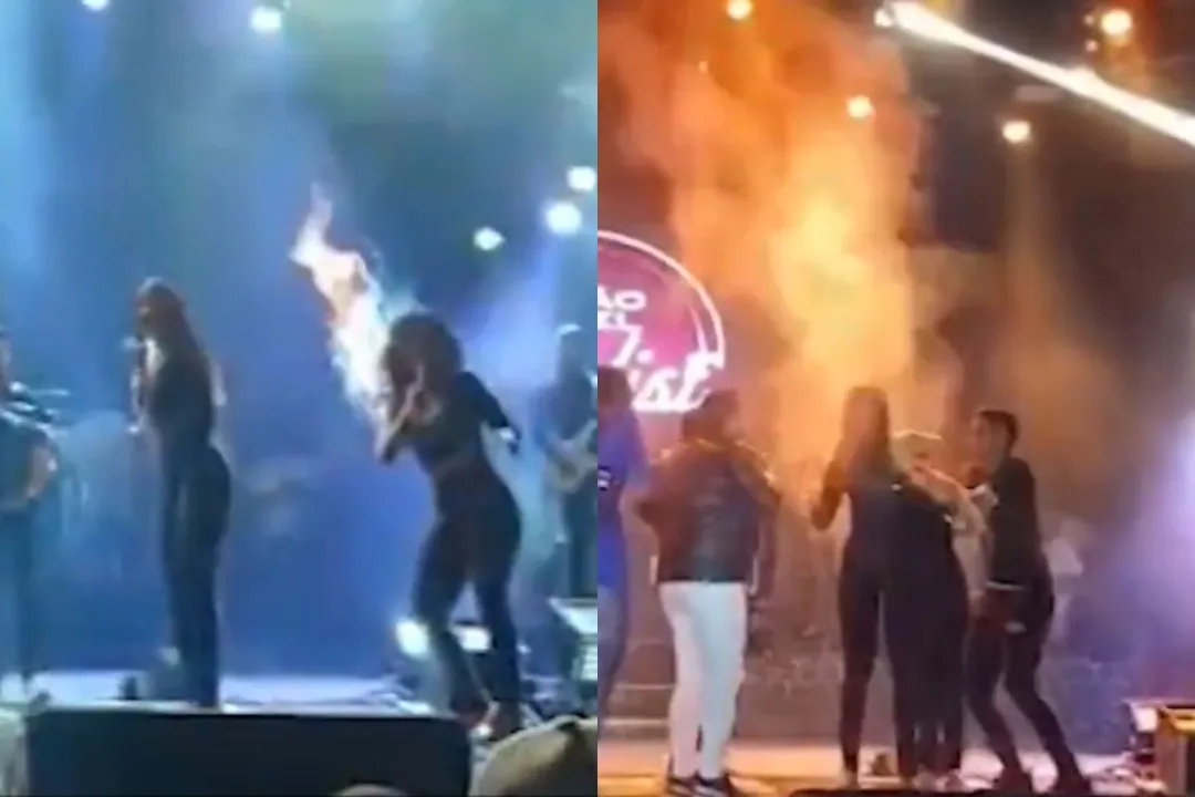 Cabelo de backing vocal do Limão com Mel pega fogo em show