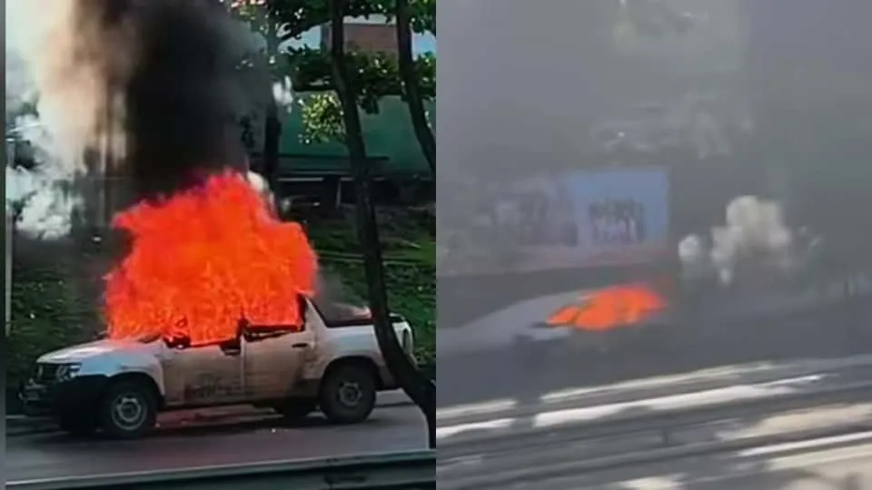 O carro desceu a ladeira desgovernado até colidir com uma calçada