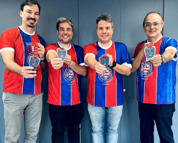 Emerson Ferreti, Rafael Cal, Ricardo Cal e Paulo Tavares durante anúncio da parceria para a Corrida do Bahêa
