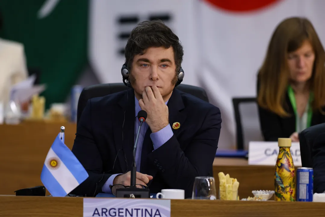 O presidente da Argentina, Javier Milei durante abertura do G20