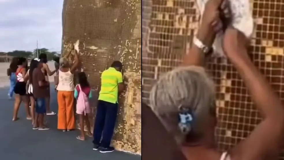 Mulher foi flagrada arrancando ladrilho após  boato de chá milagroso