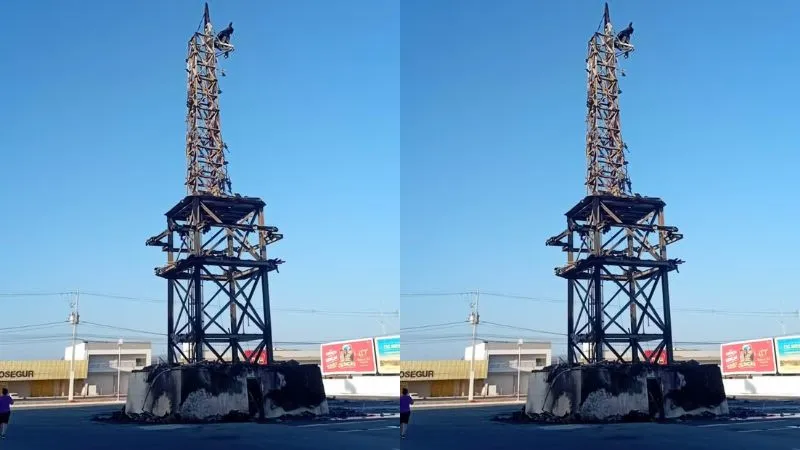 Imagem ilustrativa da imagem Fogo atinge e destrói estátua da Havan em Petrolina; assista