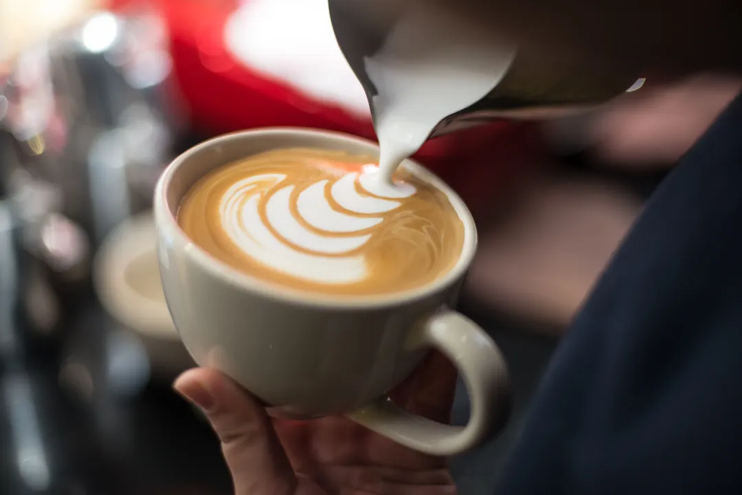 Barista servindo um café com leite (ilustração)