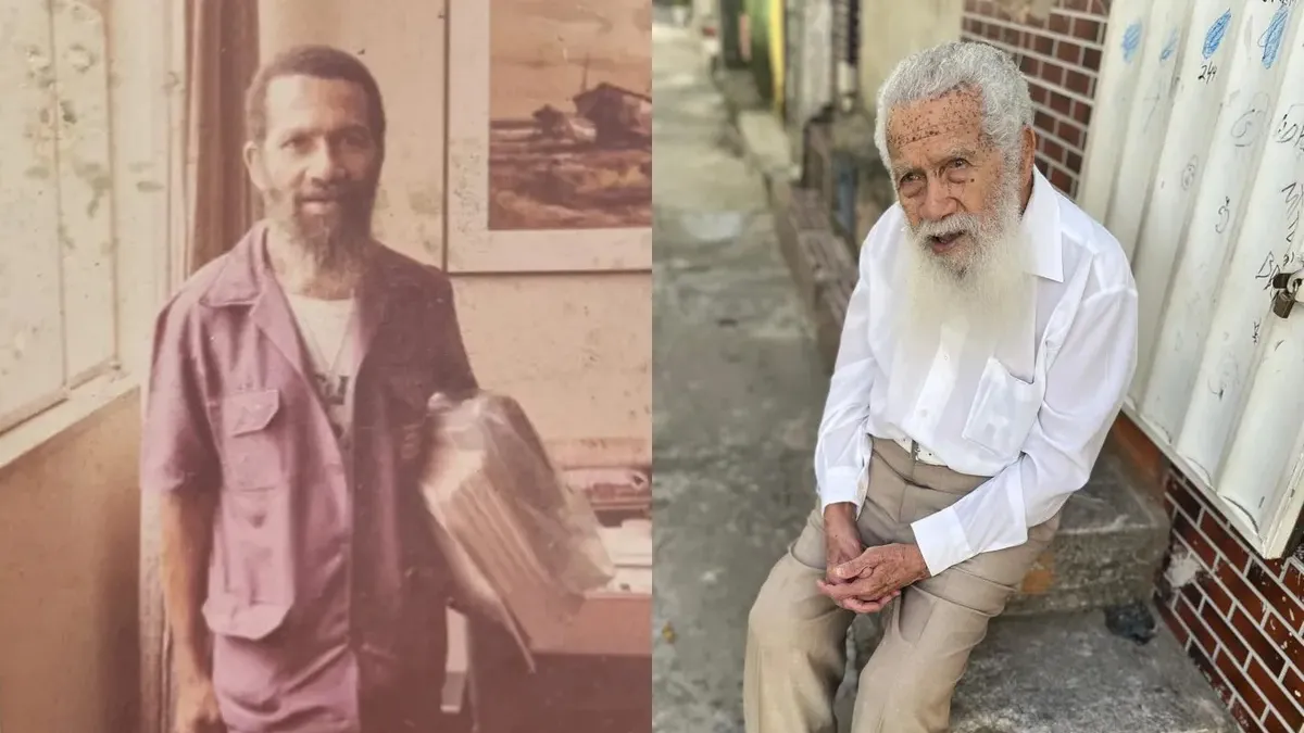 Seu Nelson no início da carreira e já idoso