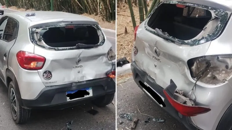 Os criminosos não só roubaram pertences, como também destruíram o carro