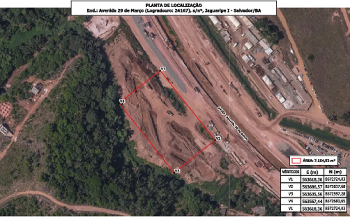 Área do terreno de pouco mais de 7 mil m² localizado na Avenida 29 de Março.