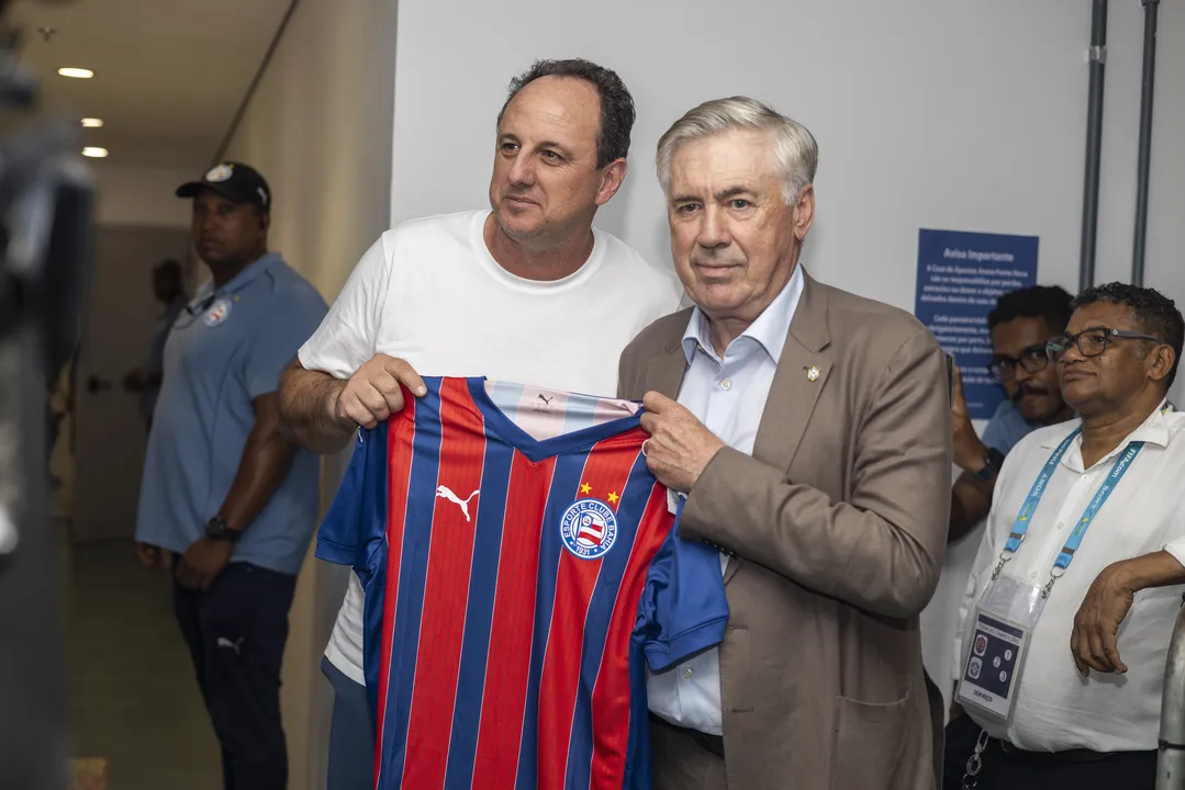 Rogério Ceni e Carlo Ancelotti na Fonte Nova, antes de Bahia x Santos