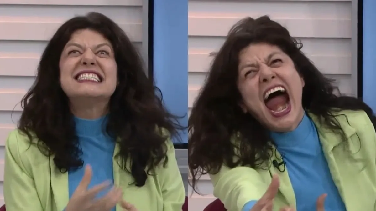 Artista Gilda Nomacce surpreendeu jornalistas durante programa