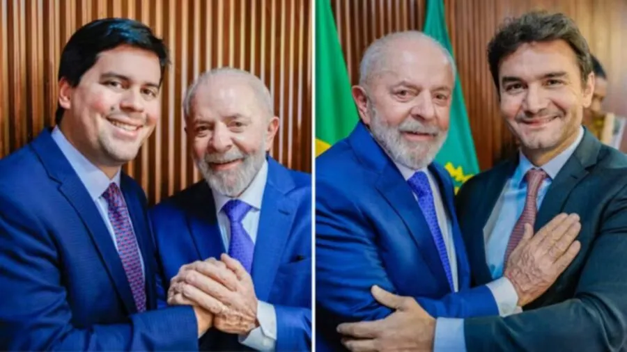 Lula ao lado dos ministros André Fufuca e Celso Sabino