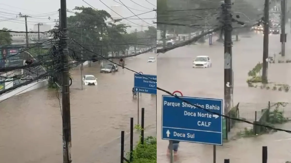 Em frente à Unime, carros ficaram submersos