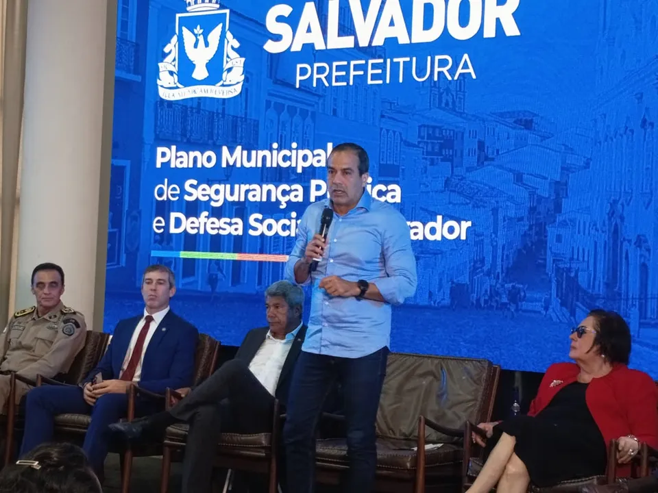 Prefeito Bruno Reis (União Brasil) durante a cerimônia de lançamento do Plano de Segurança