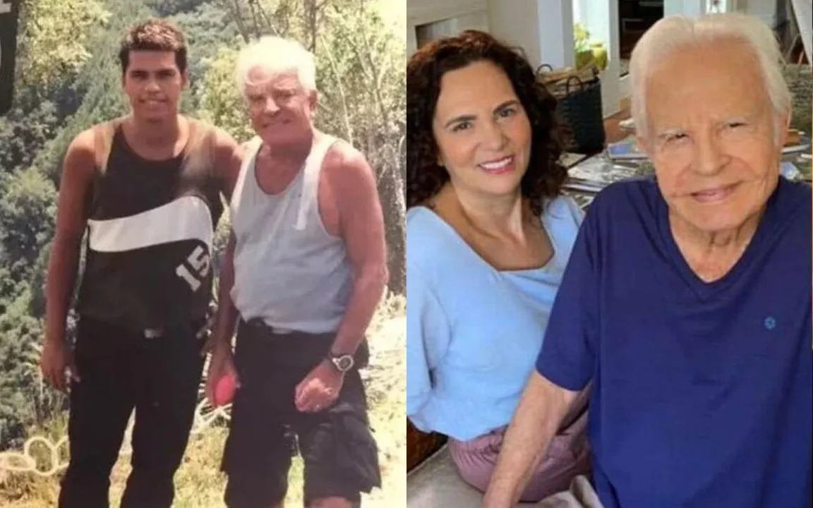 Cid Moreira com um dos filhos e a esposa