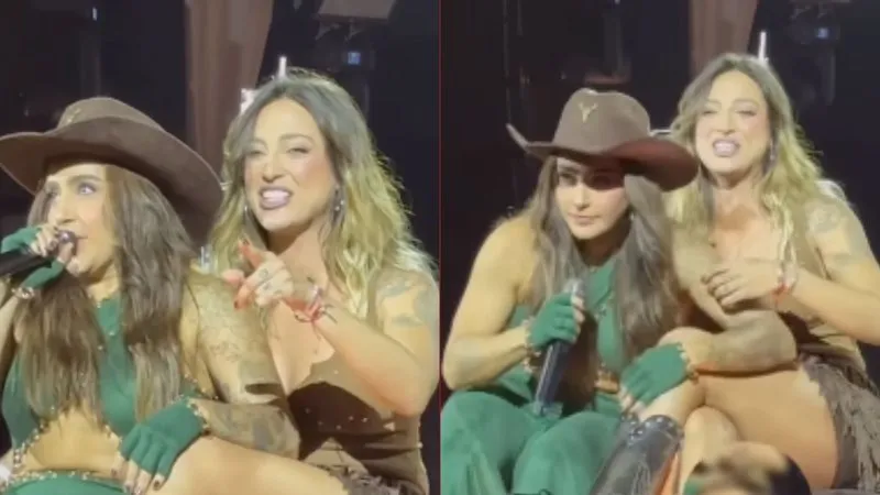 Enquanto se apresentava, Lauana notou que Tati, sentada próxima ao palco, usava um vestido curto