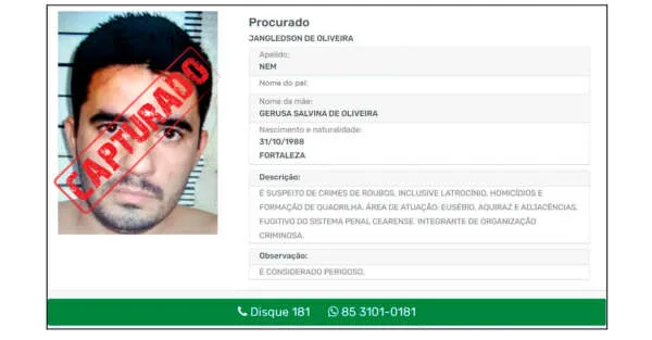 Criminoso tinha nove mandados de prisão e comandava execuções mesmo foragido