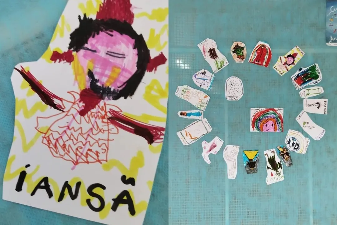 A atividade foi feita a partir das histórias do livro infantil Ciranda em Aruanda, da autora Liu Olivina